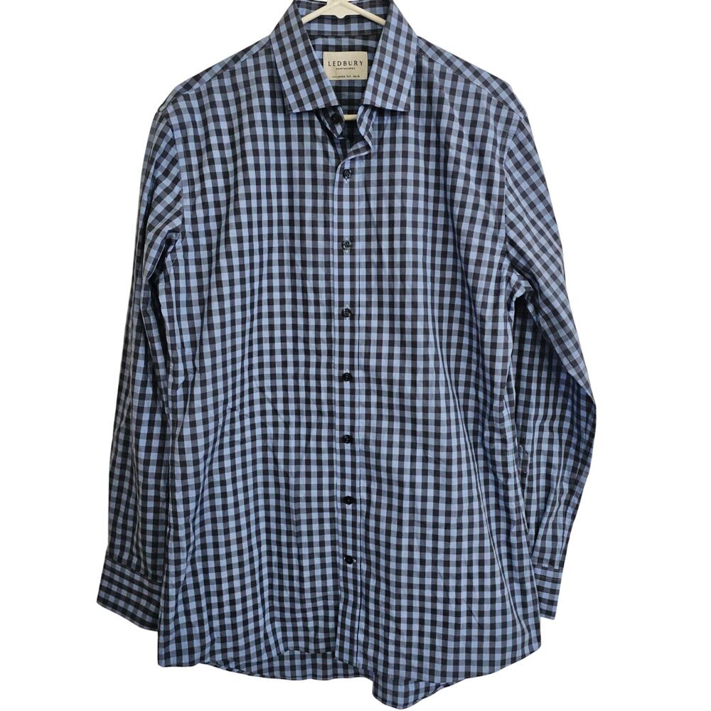 Ledbury Shirtmakers‎ Men's Button Up Shirt 16/Medium Blue Gingham Plaid Business